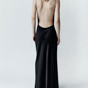 Zara black satin slip dress open back